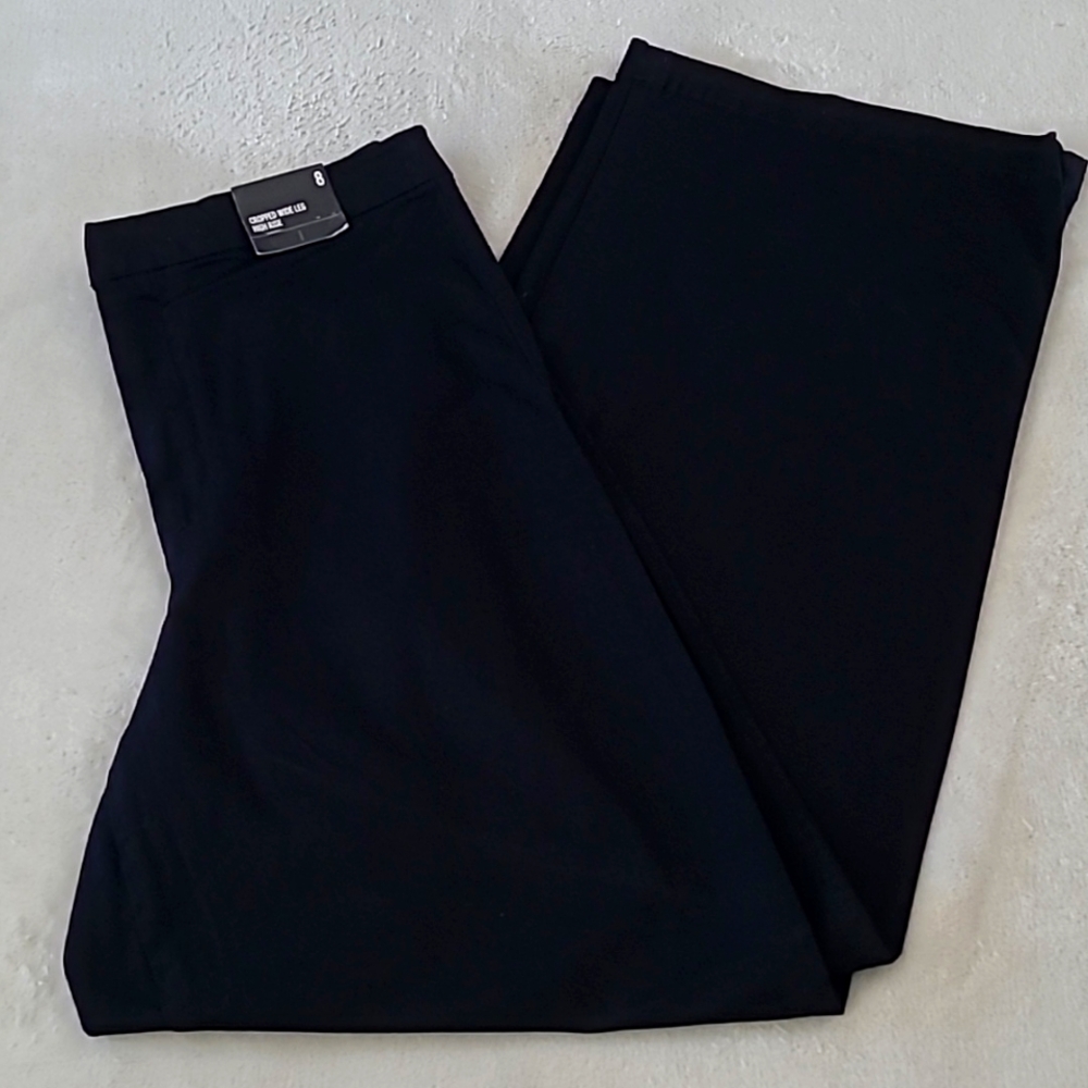 Express Cropped Wide Leg High Rise Pants Size 8 Black Stretch Cotton NWT Work
